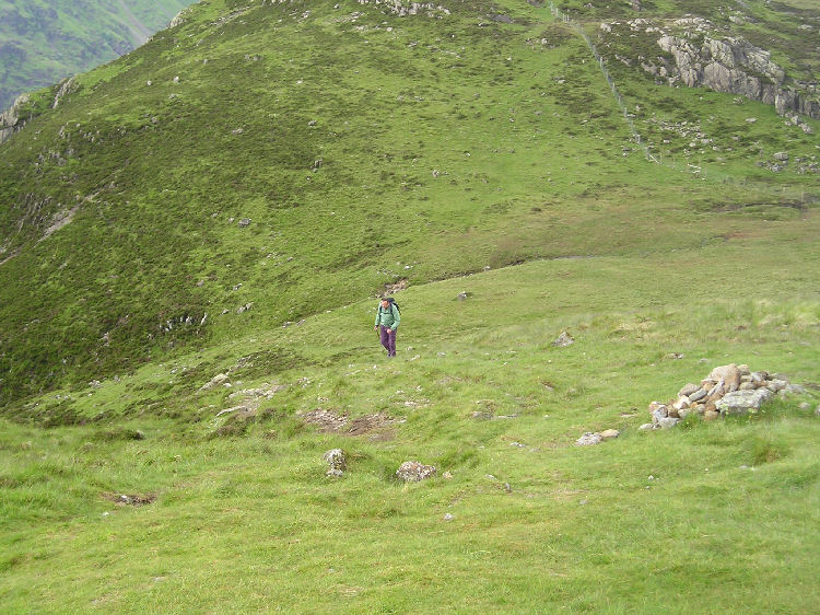 Dale climbing Loft Beck (what you can't see is my smug expression on beating Dale to the top-it would not last)