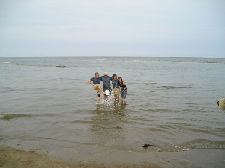 Dale, me, Pat, Miriam 'dancing' in the North Sea